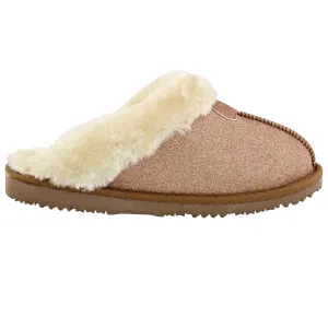 Ella Sparkle Glitter Warm Faux Fur Lined Memory Foam Mules Slippers In Rose