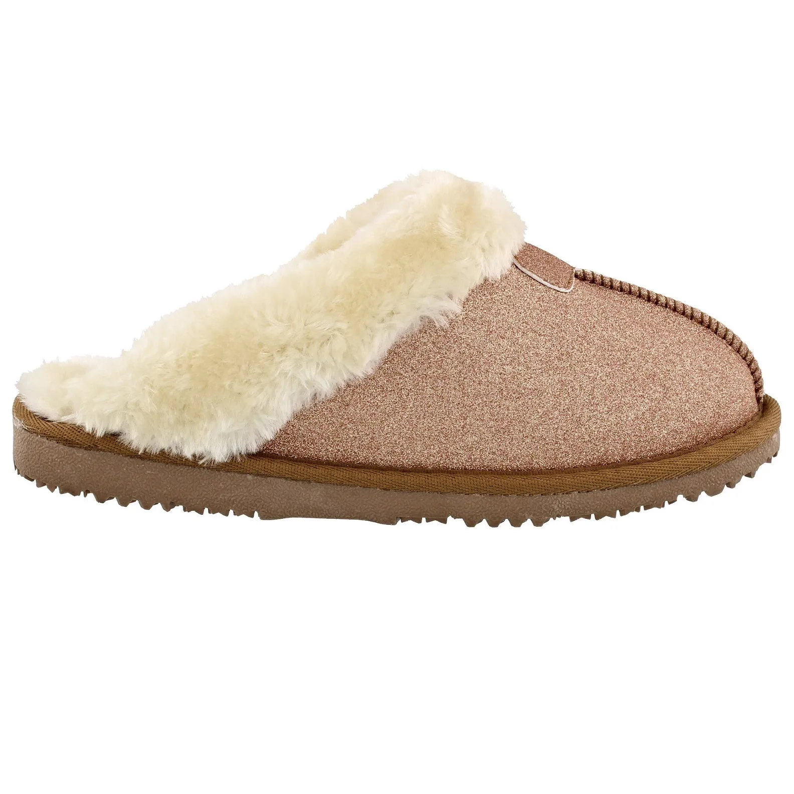 Ella Sparkle Glitter Warm Faux Fur Lined Memory Foam Mules Slippers In Rose