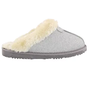 Ella Sparkle Glitter Warm Faux Fur Lined Memory Foam Mules Slippers In Silver