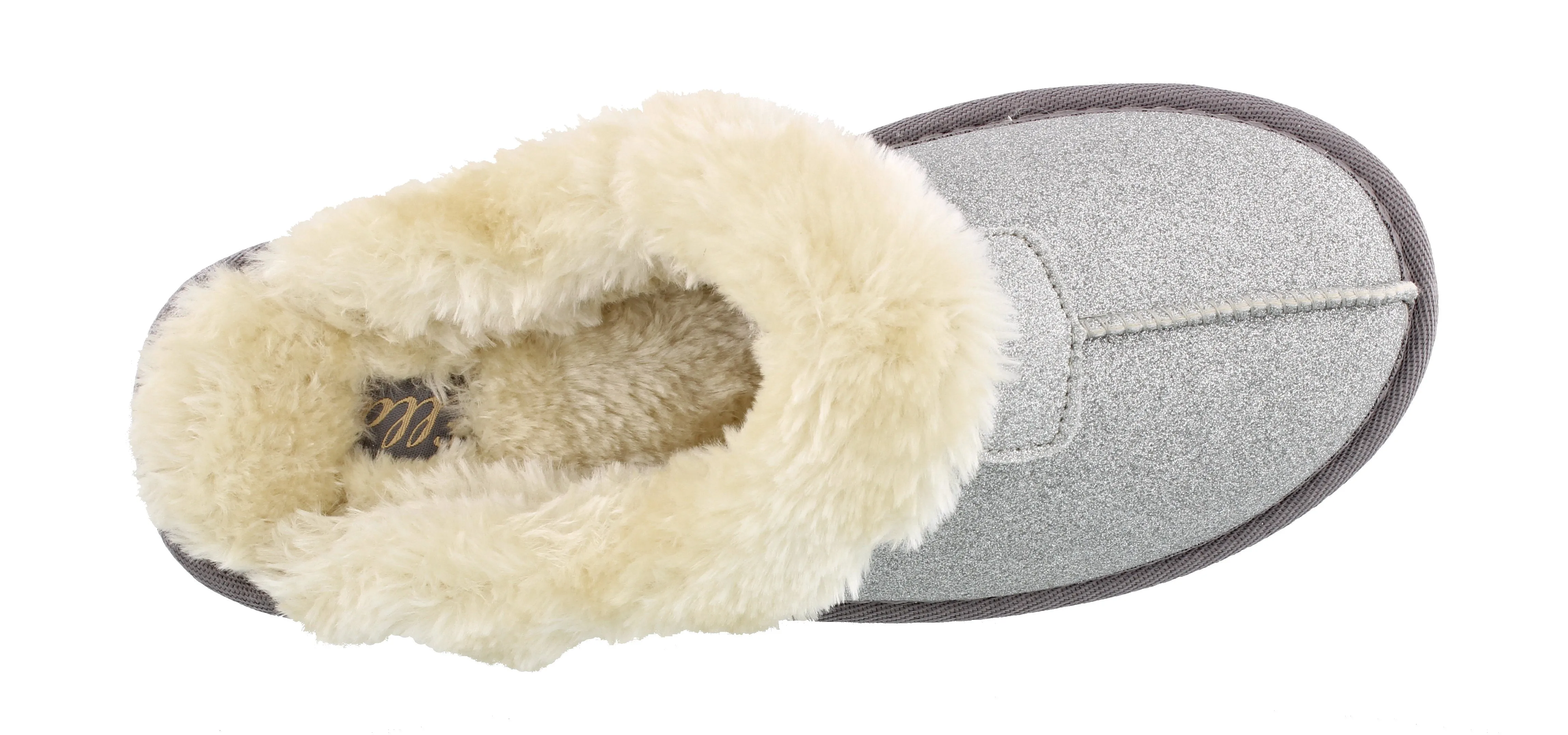 Ella Sparkle Glitter Warm Faux Fur Lined Memory Foam Mules Slippers In Silver