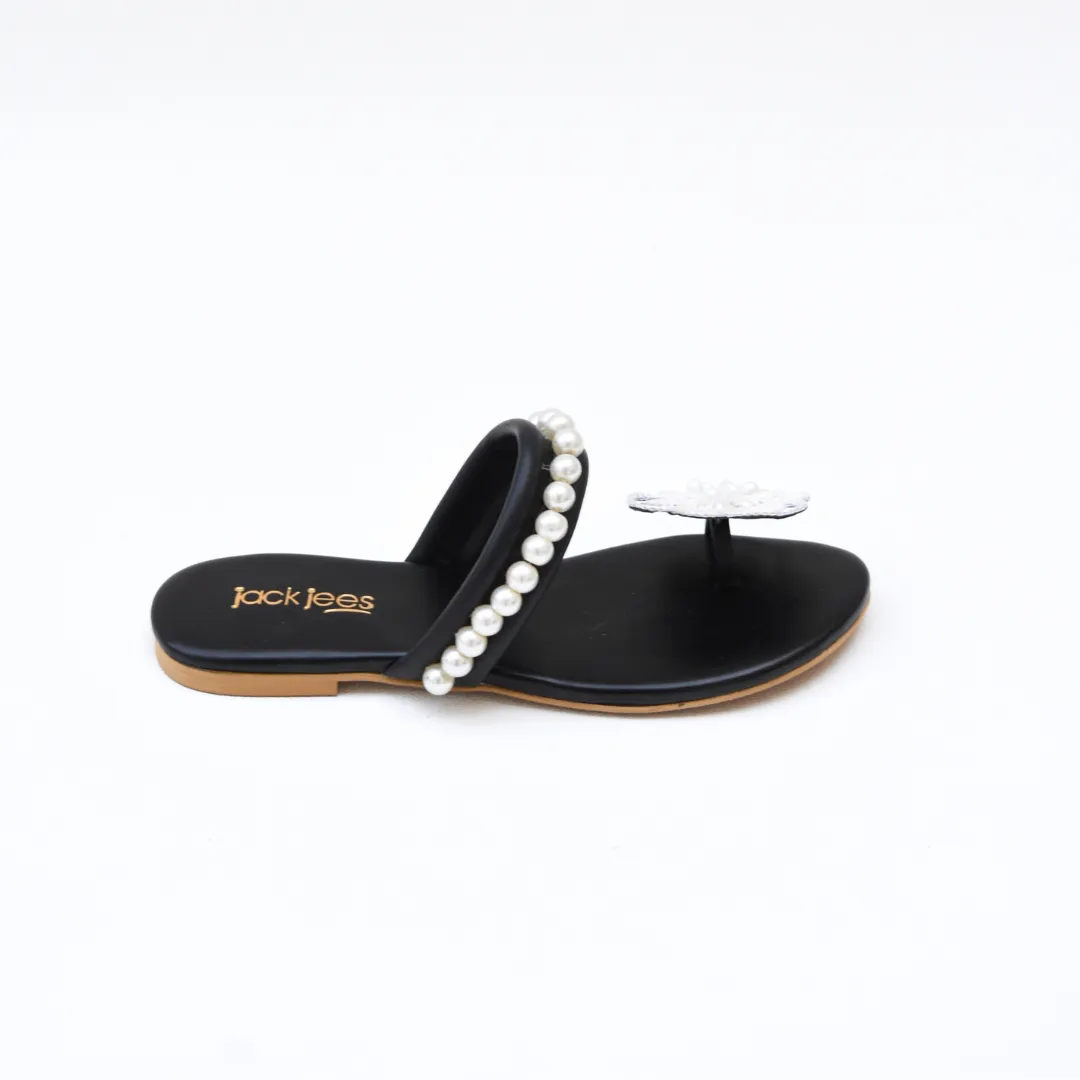 Floral Pearl Flats Black