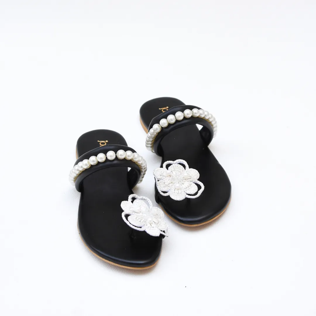 Floral Pearl Flats Black