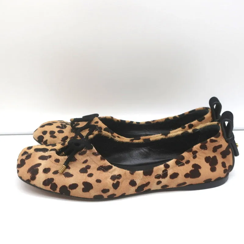 Frame Square Toe Ballet Flats Le Sunset Leopard Print Calf Hair Size 37.5