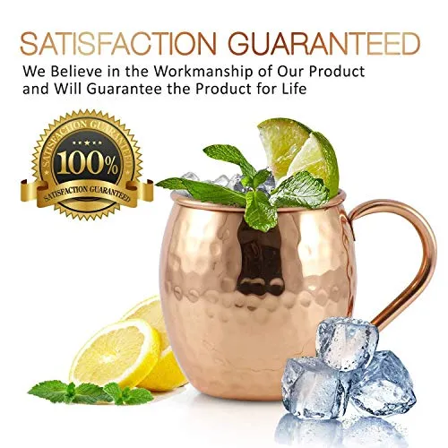 [Gift Set] Mule Science Moscow Mule Mugs Set of 4 | 100% Handcrafted | Food Safe | Copper Mugs with Bonus Accessories | Tarnish Resistant Copper Cups | 16 oz.