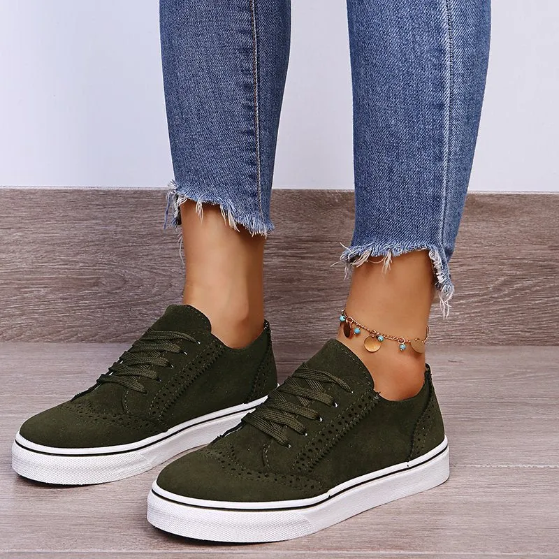 Hazel Blues® |  Suede Lace-Up Flat Sneakers