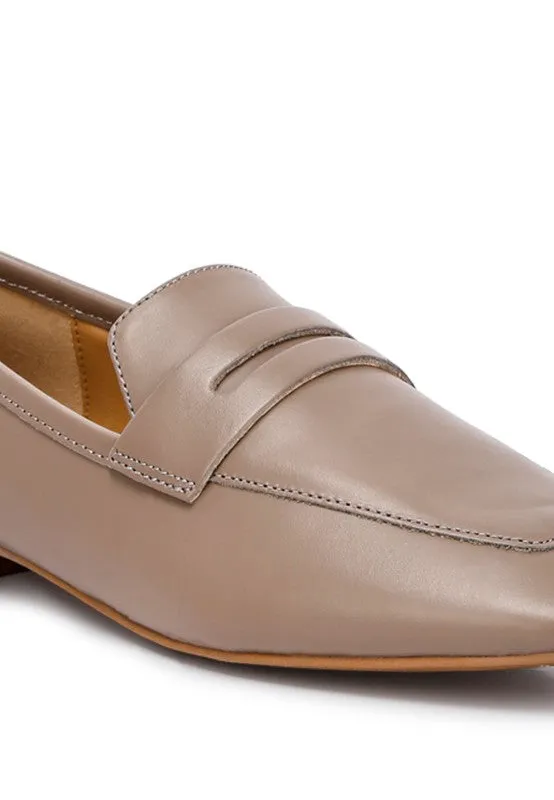 LILIANA Taupe Classic Leather Penny Loafers