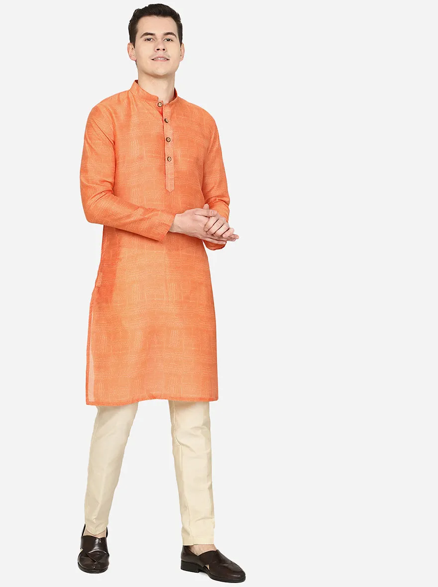 Metallic Orange Printed Silk Blend Kurta | The Kurta Company
