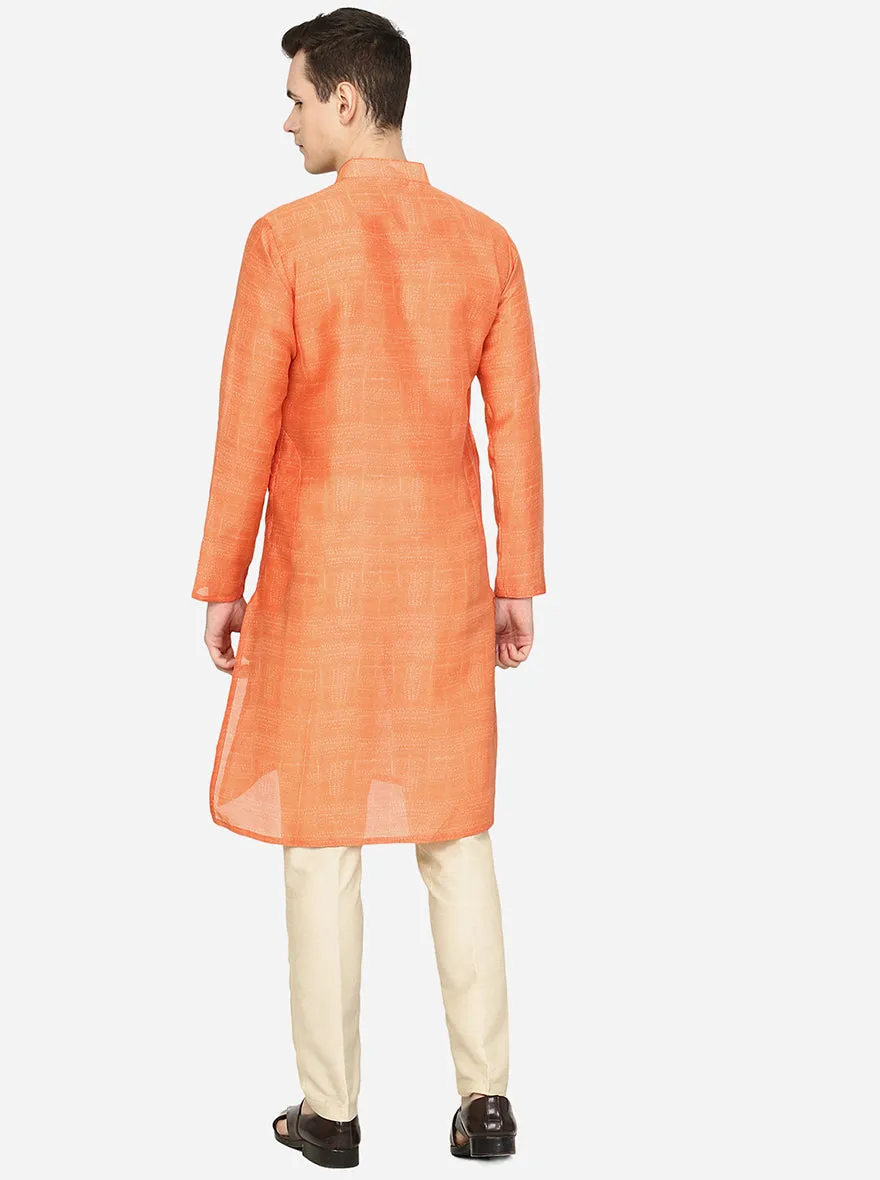 Metallic Orange Printed Silk Blend Kurta | The Kurta Company