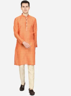 Metallic Orange Printed Silk Blend Kurta | The Kurta Company