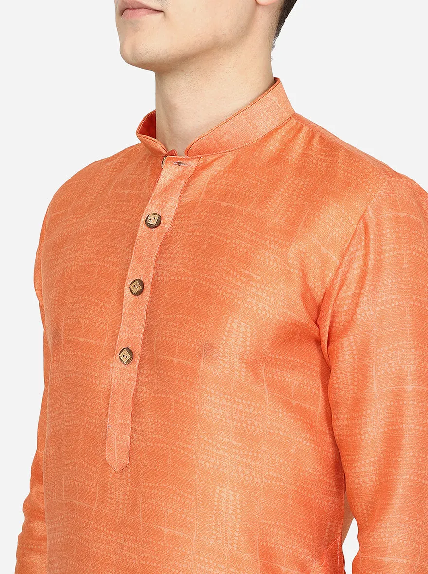 Metallic Orange Printed Silk Blend Kurta | The Kurta Company