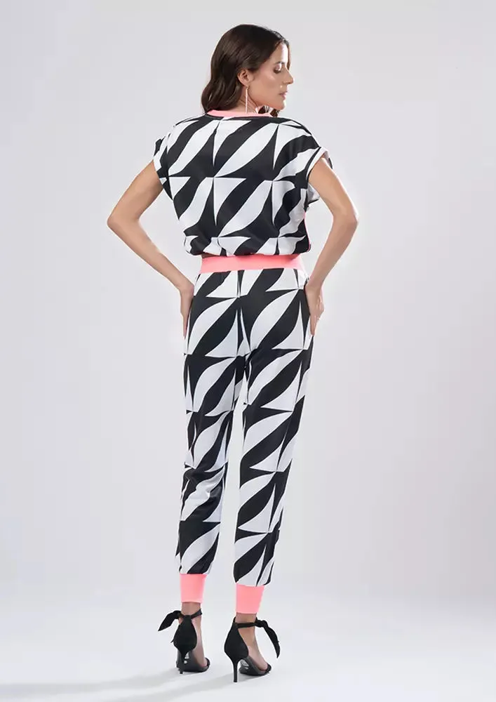 Monochrome Print Neon Rib-Detail Track Suit