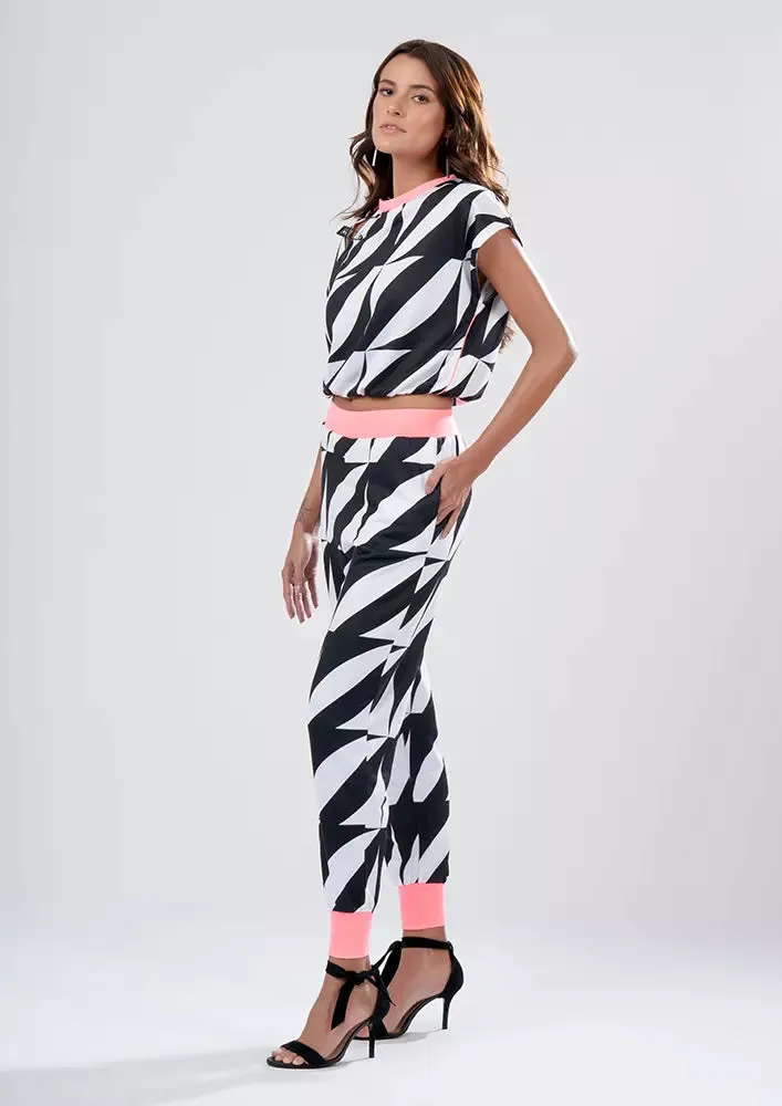 Monochrome Print Neon Rib-Detail Track Suit