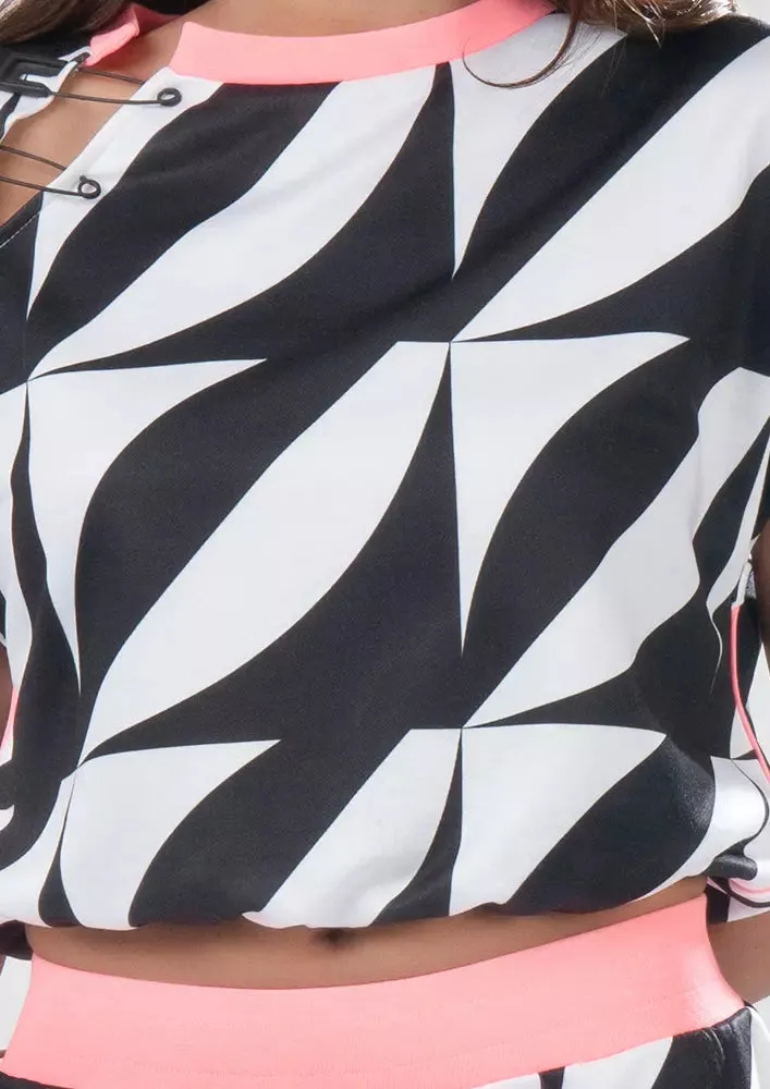 Monochrome Print Neon Rib-Detail Track Suit