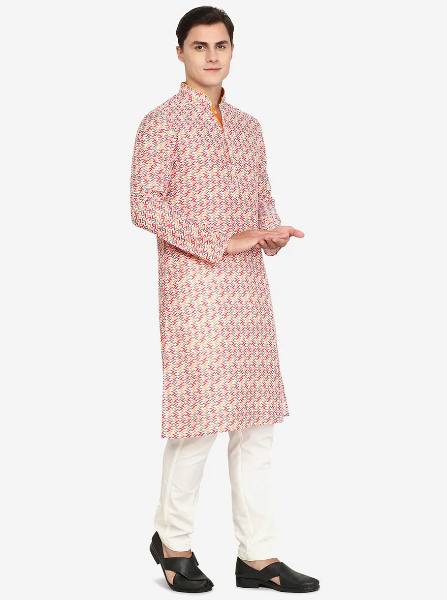 Multi Off-White Printed Cotton Blend Kurta | The Kurta Company