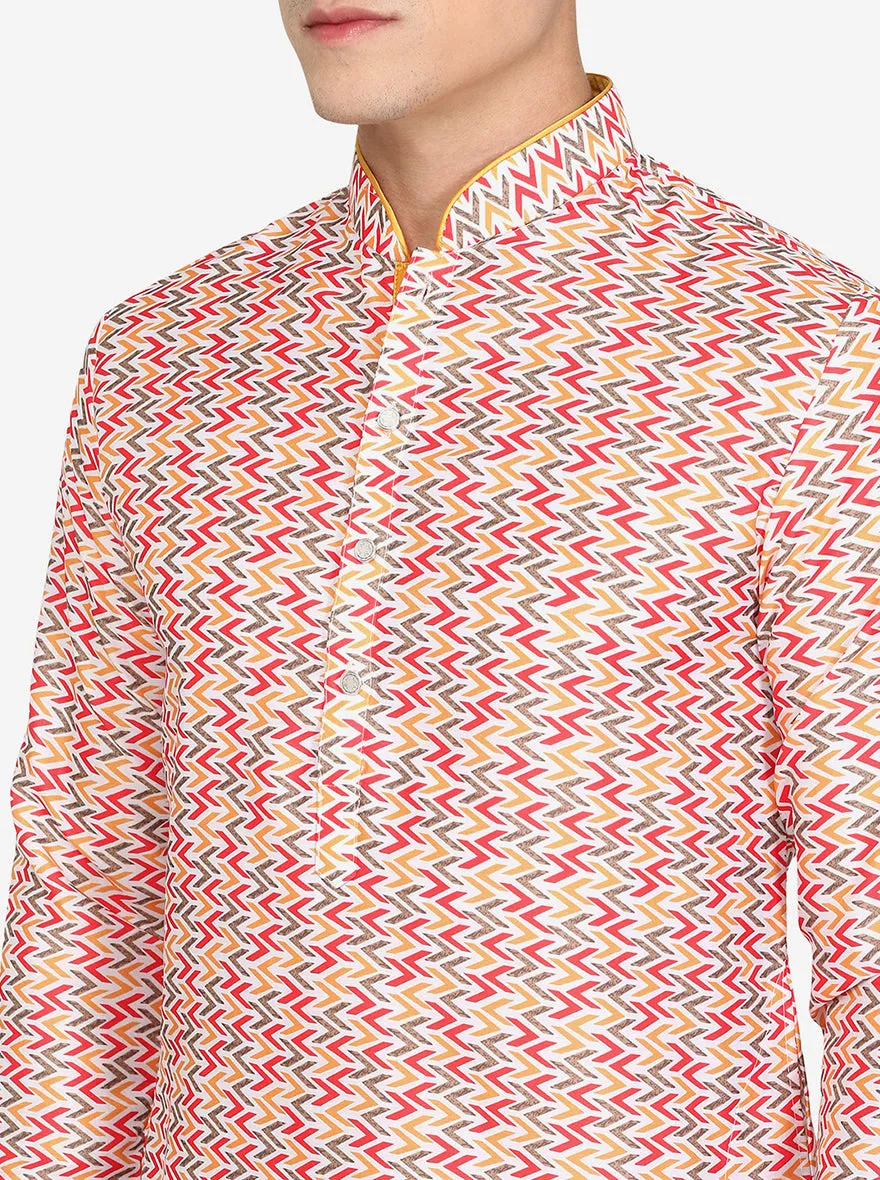 Multi Off-White Printed Cotton Blend Kurta | The Kurta Company