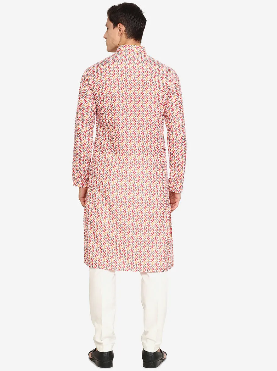 Multi Off-White Printed Cotton Blend Kurta | The Kurta Company