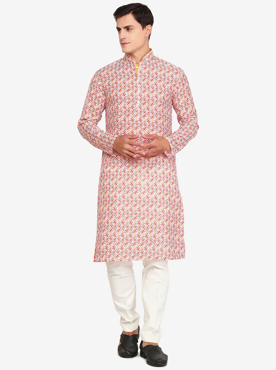 Multi Off-White Printed Cotton Blend Kurta | The Kurta Company