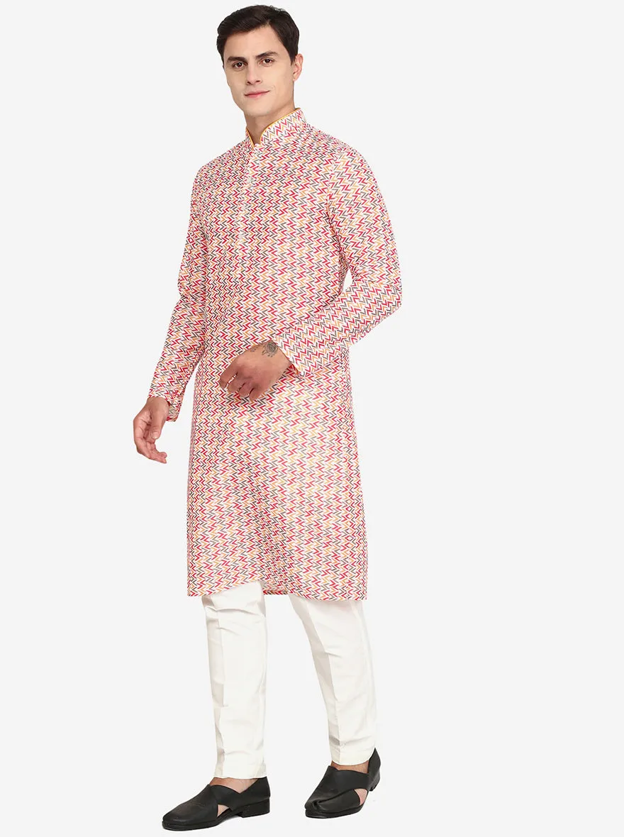 Multi Off-White Printed Cotton Blend Kurta | The Kurta Company