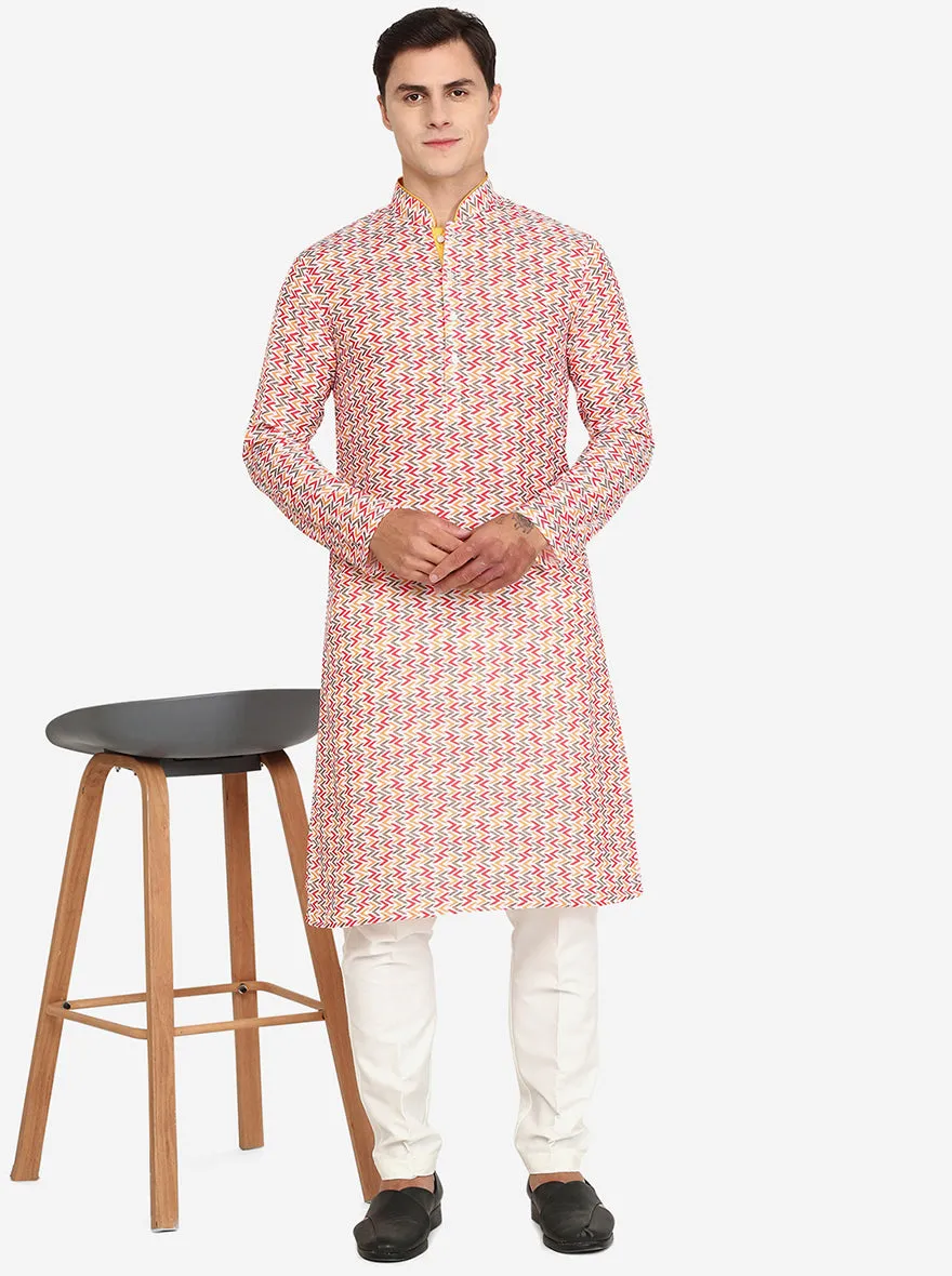 Multi Off-White Printed Cotton Blend Kurta | The Kurta Company