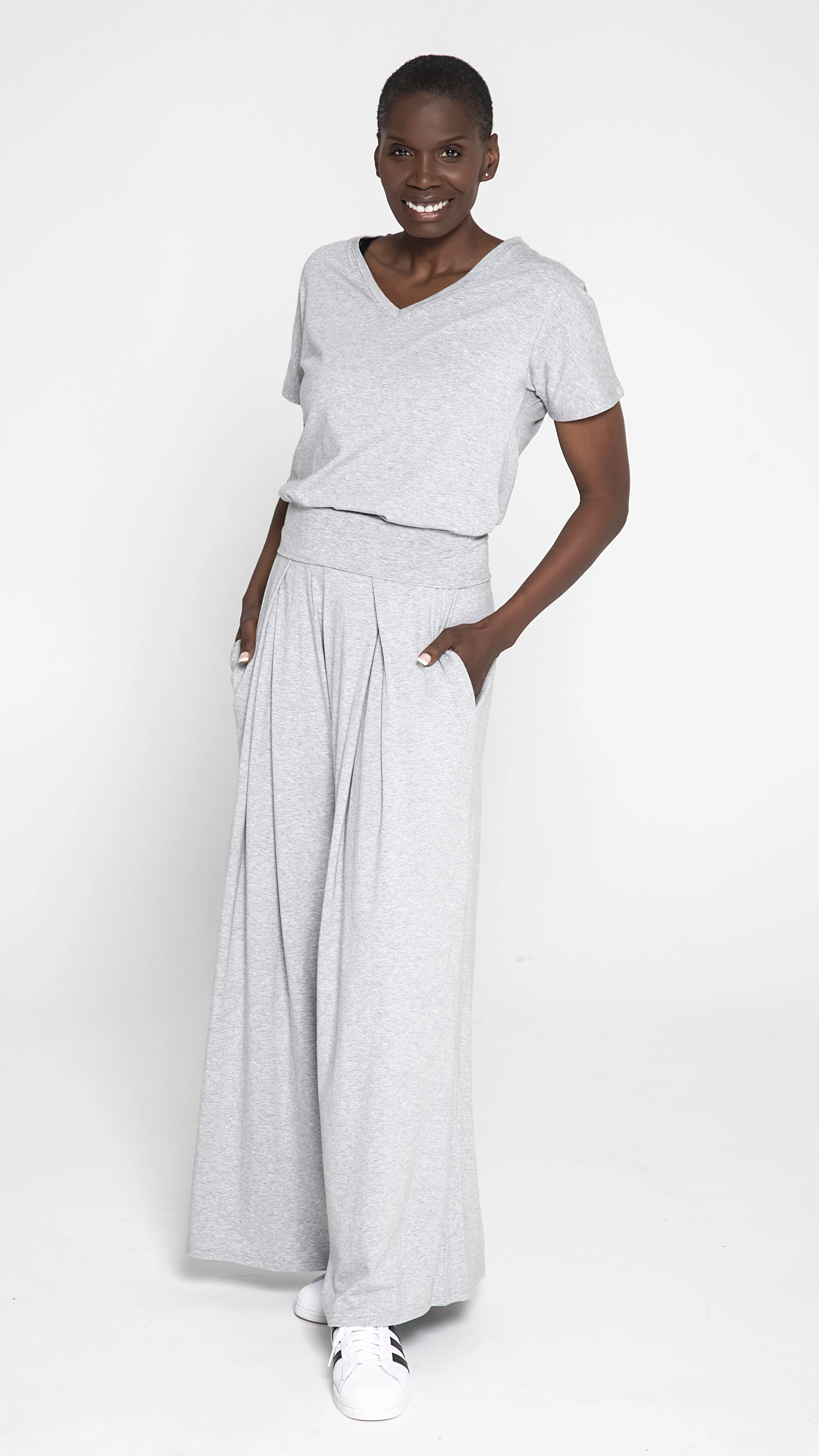 Pleated Maxi Pant Jersey- Heather Grey