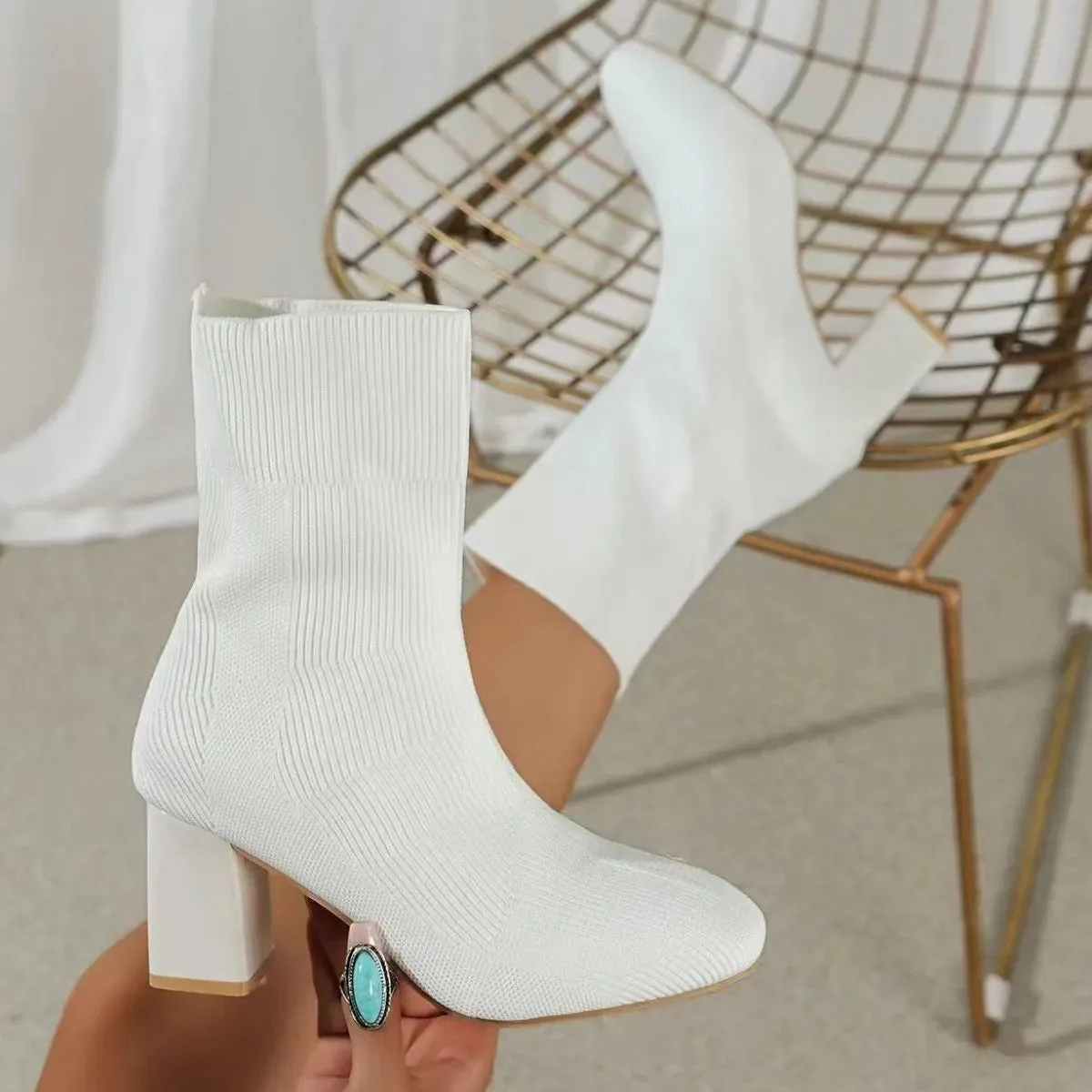 Point Toe Block Heels Boots