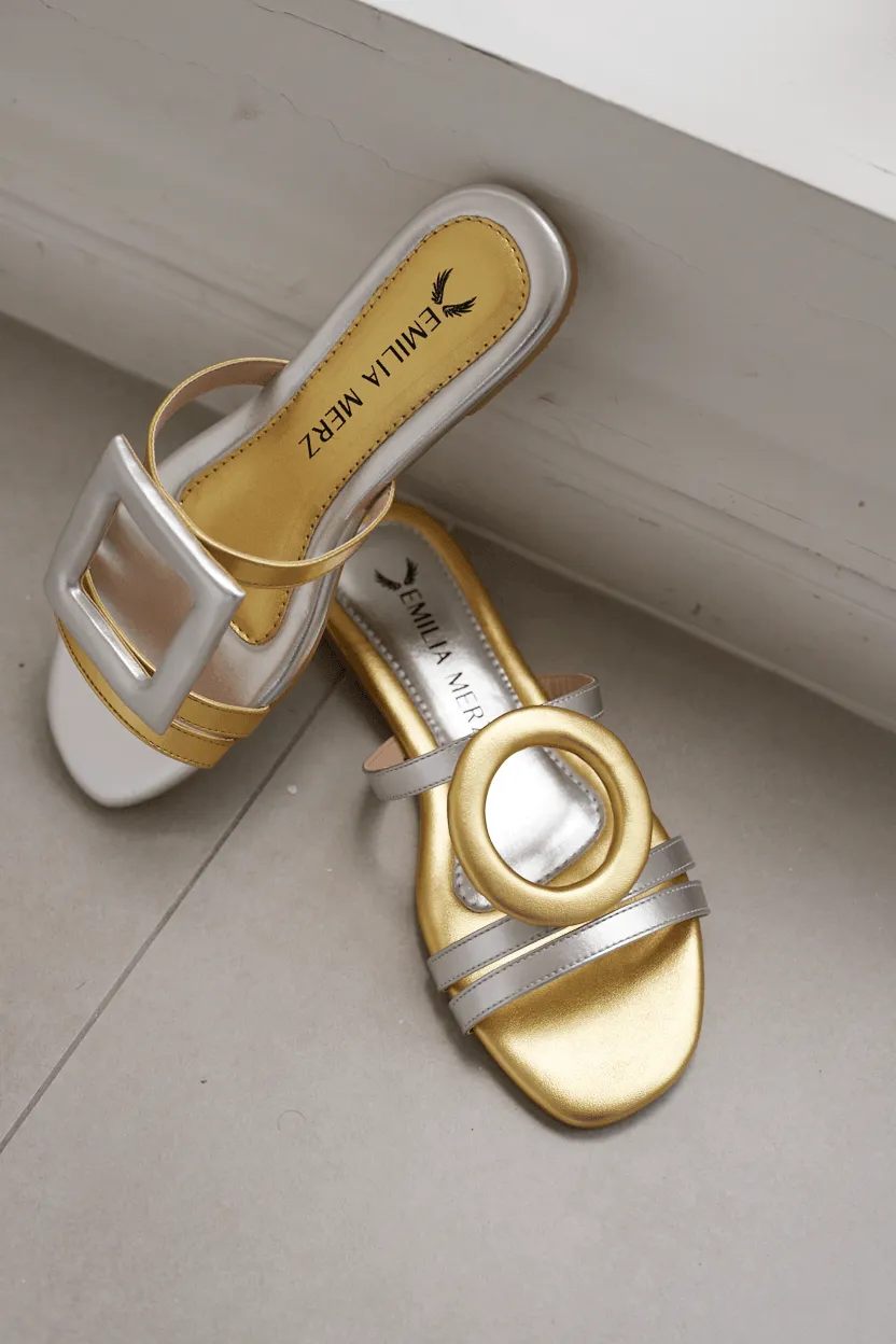 Retro Glam Slides - Gold/Silver