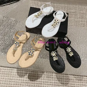 rhinestone flower flip flops flats sandals comfort fashion shoes women 2023 35-41 new