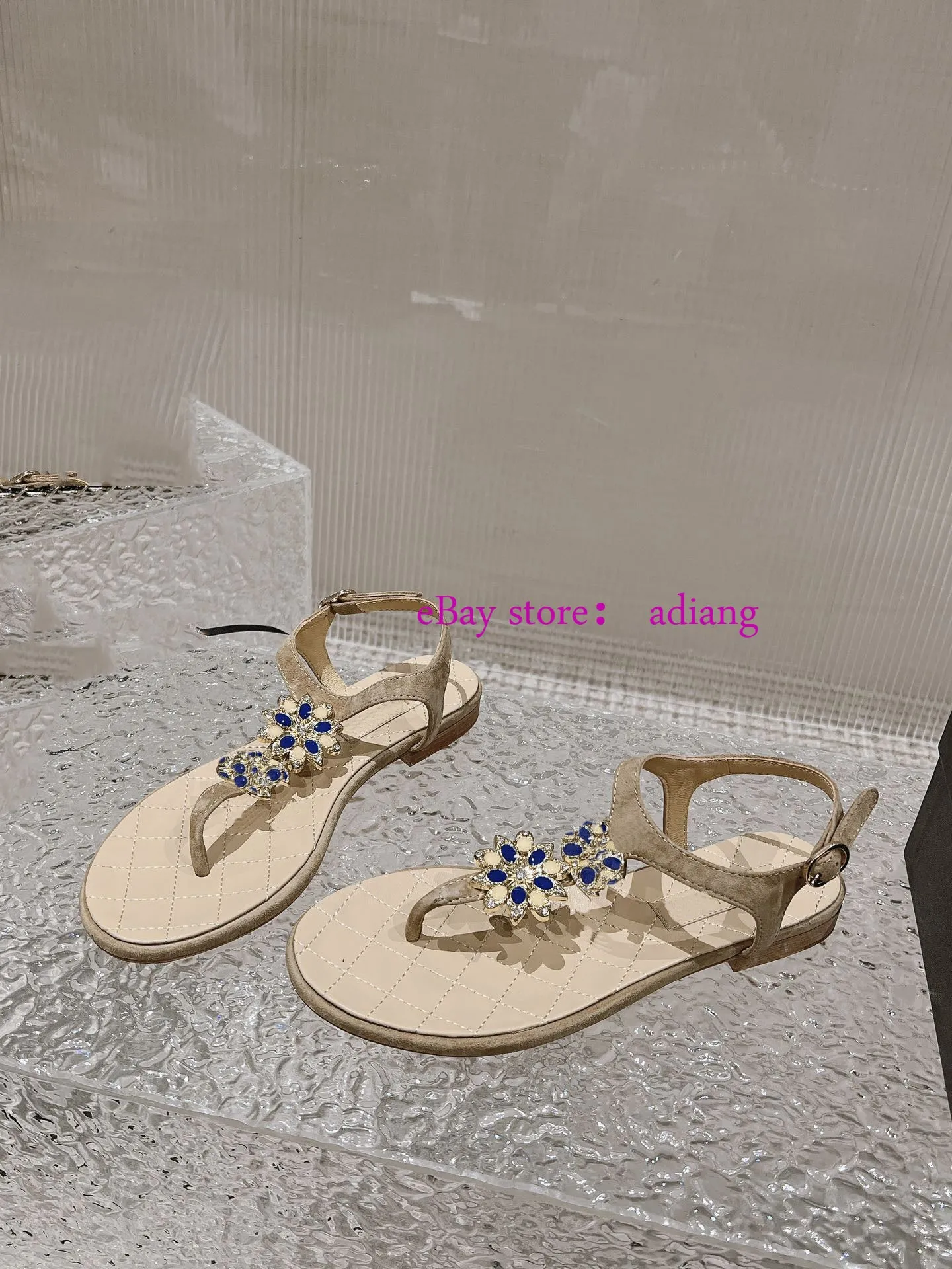 rhinestone flower flip flops flats sandals comfort fashion shoes women 2023 35-41 new