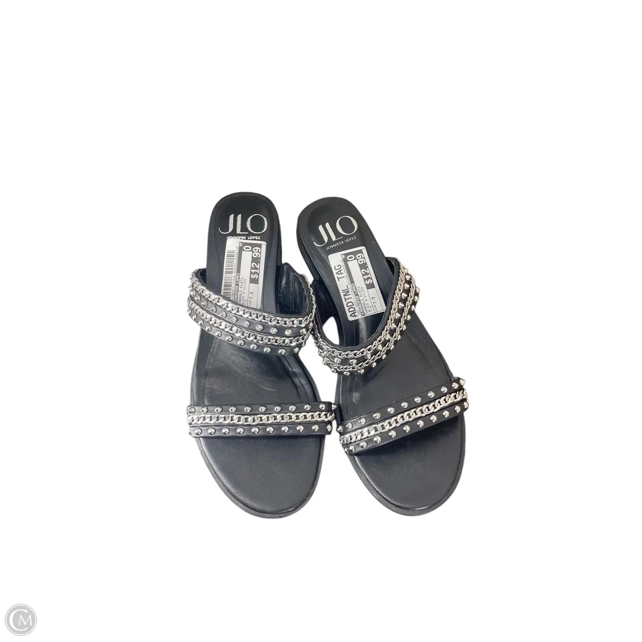 Sandals Flats By Jennifer Lopez In Black & Silver, Size: 7.5