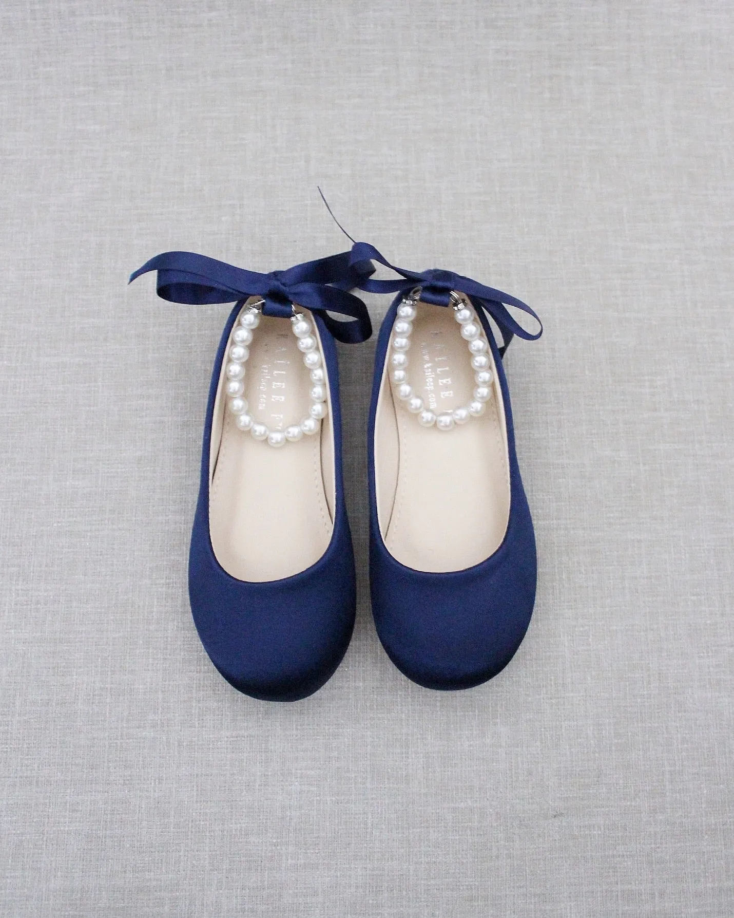 Satin Flats with Pearls Ankle Strap