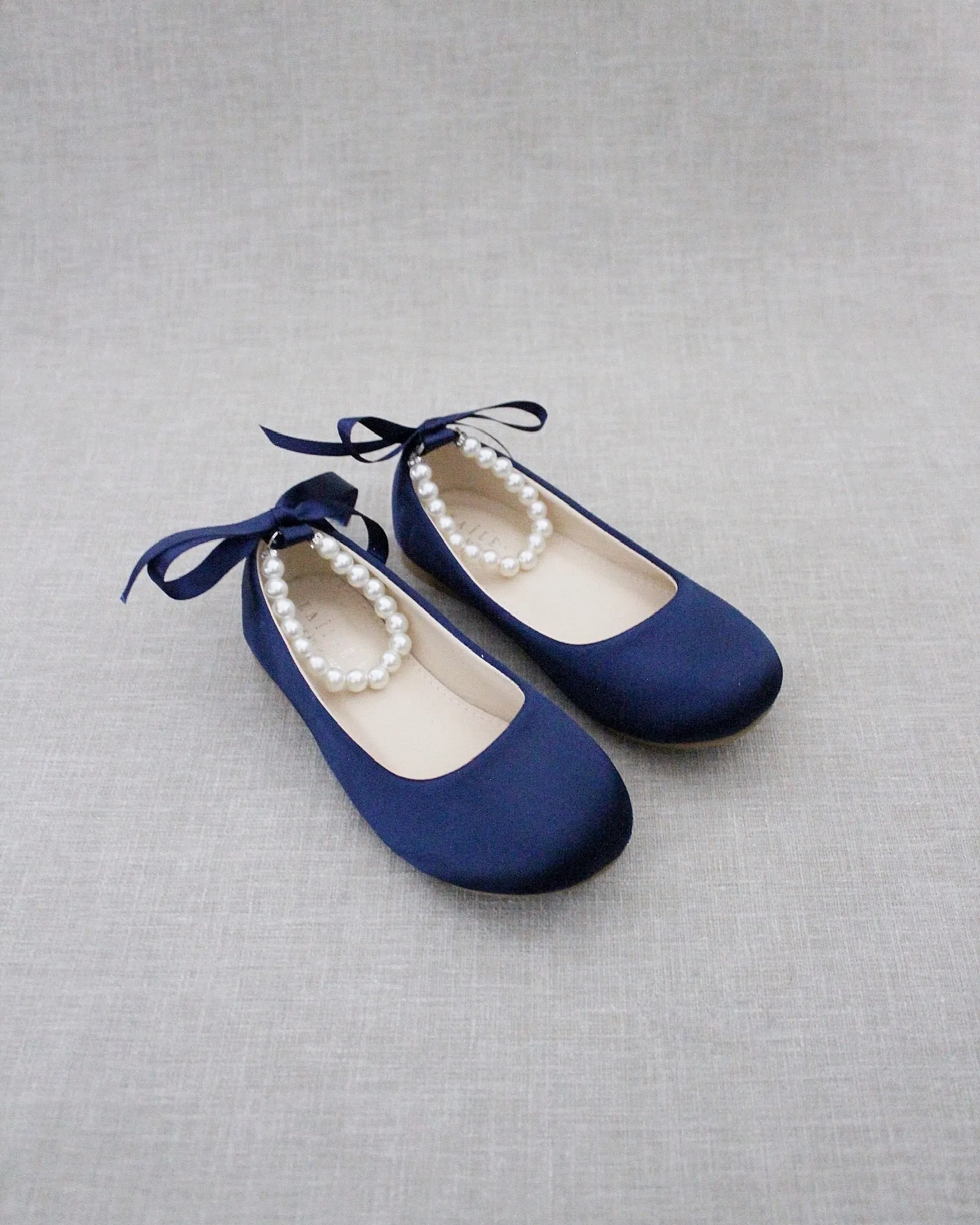 Satin Flats with Pearls Ankle Strap