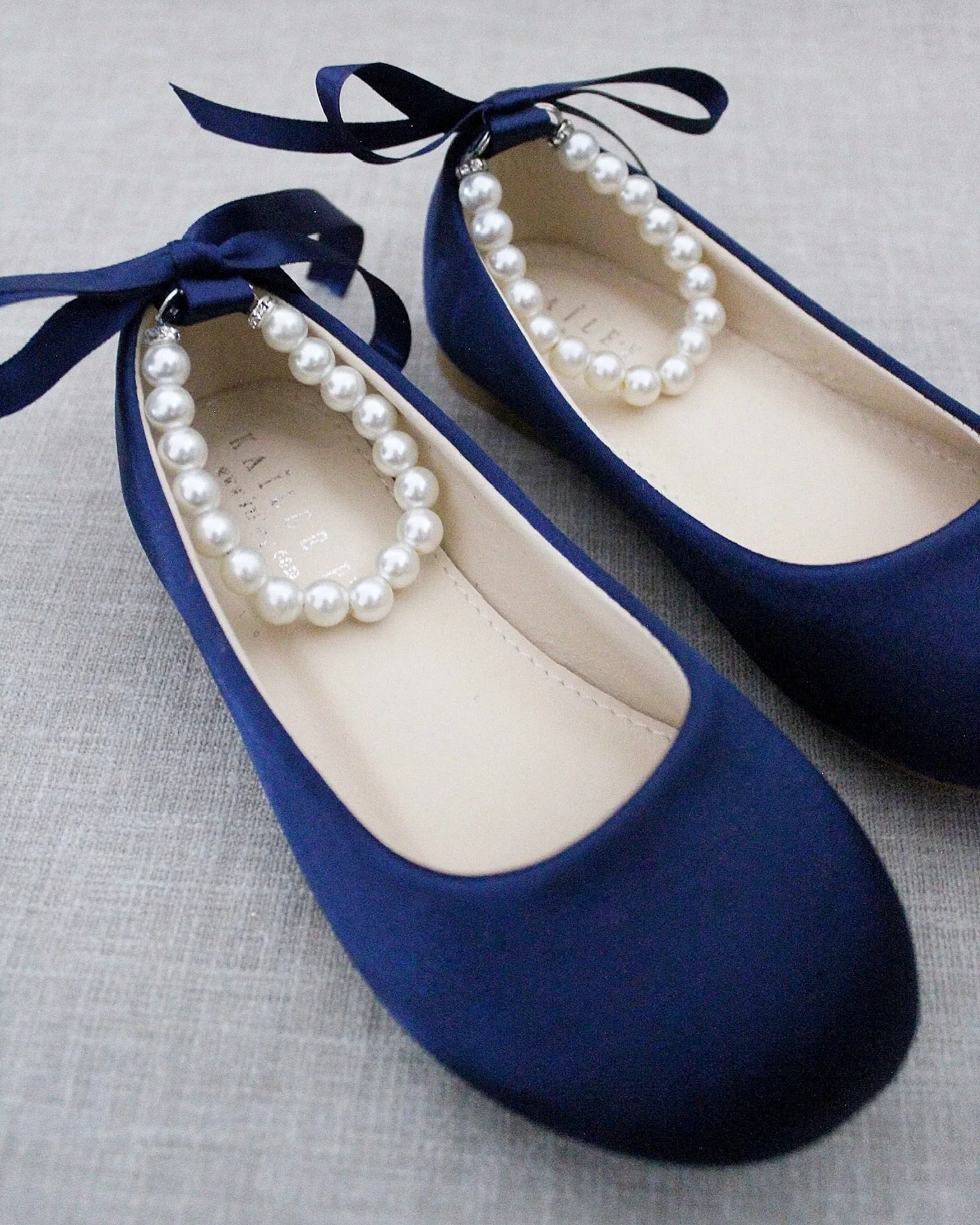 Satin Flats with Pearls Ankle Strap