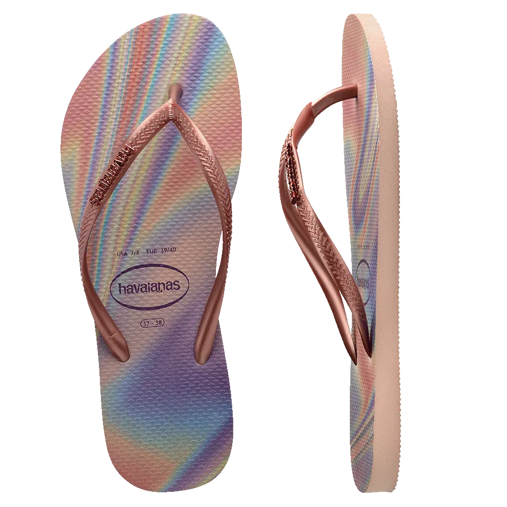 Slim Metal Logo Iridescent Thongs