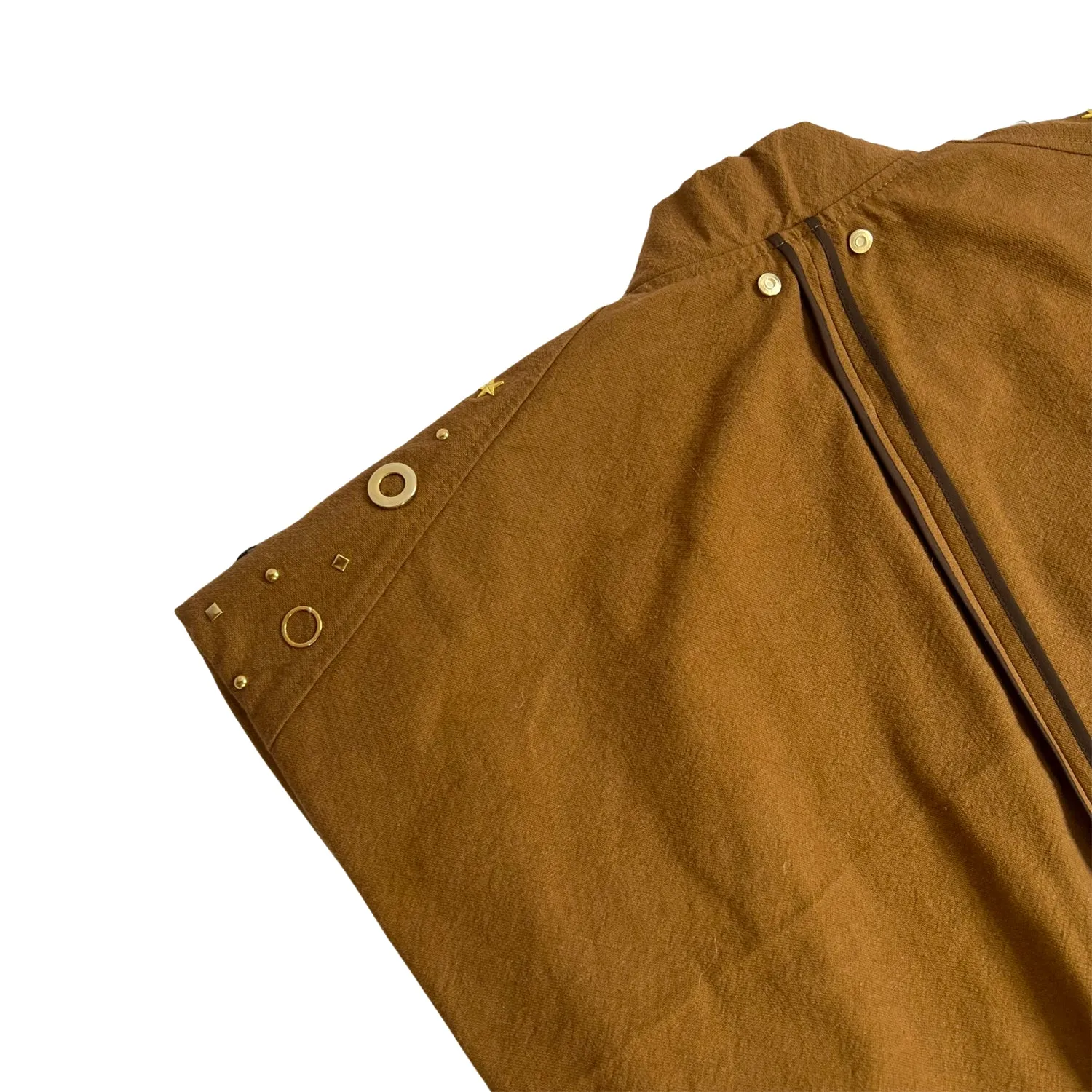 Studded Sleeveless Bomber Jacket in Tan Brown