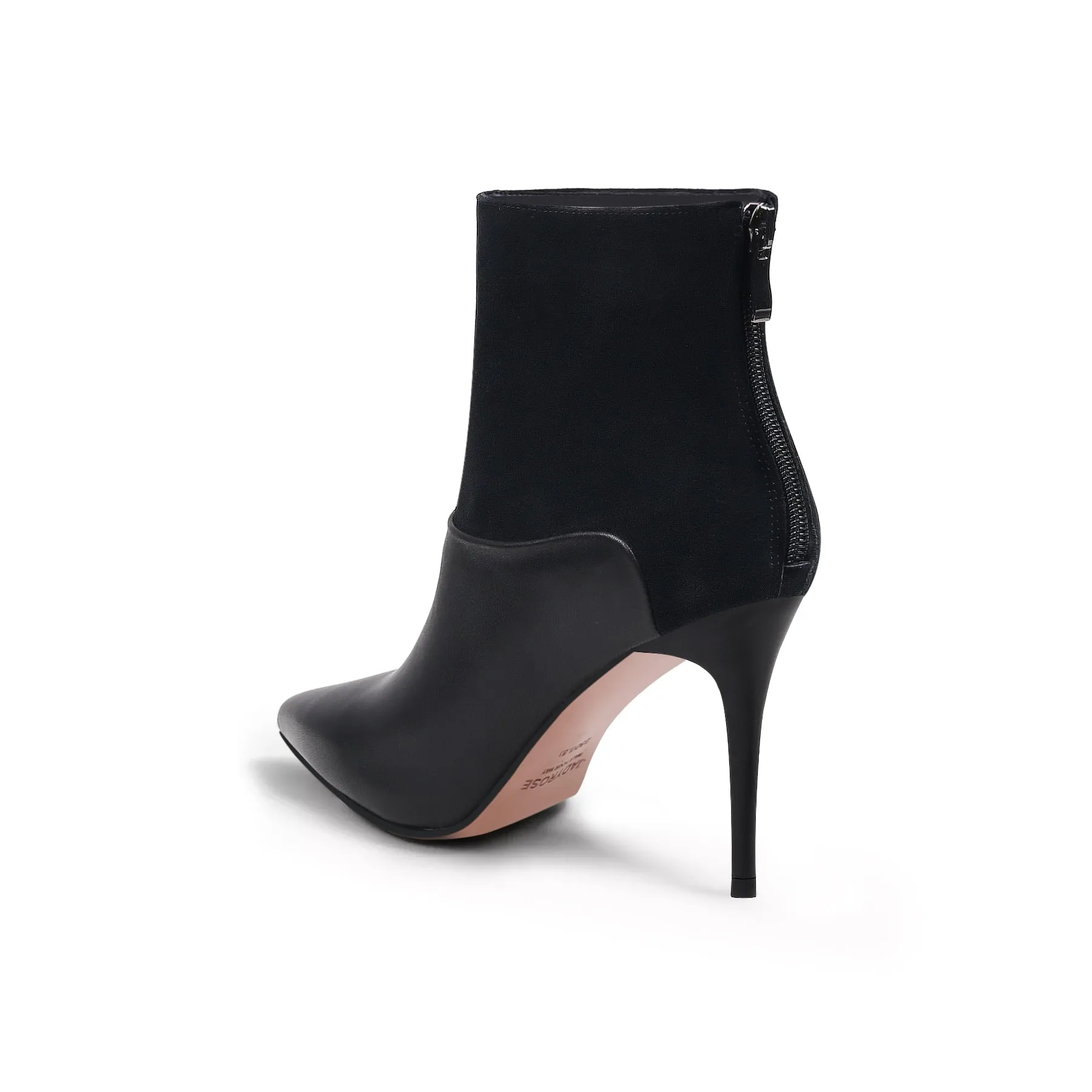 Suede Shaft Leather Stiletto Bootie - Black
