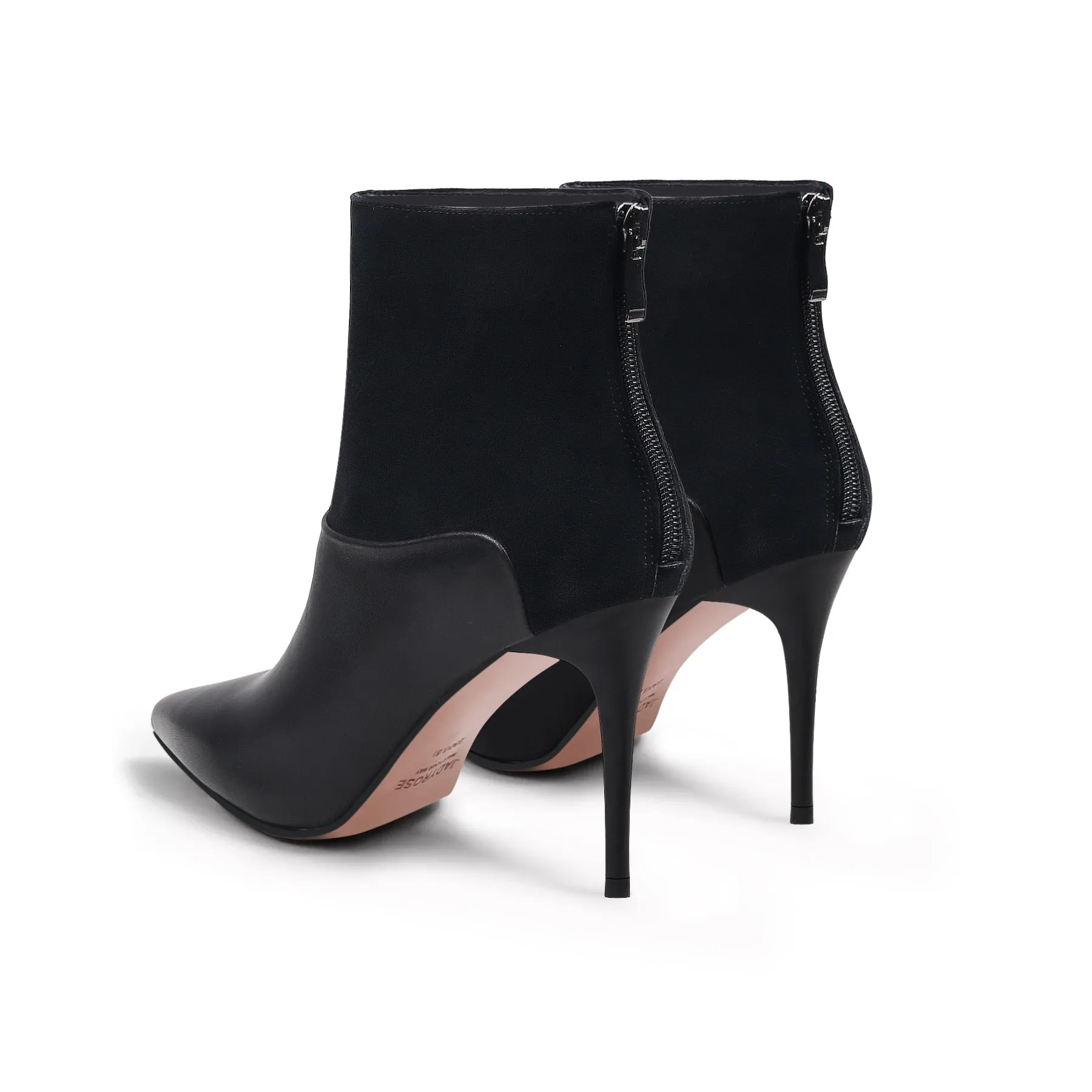 Suede Shaft Leather Stiletto Bootie - Black