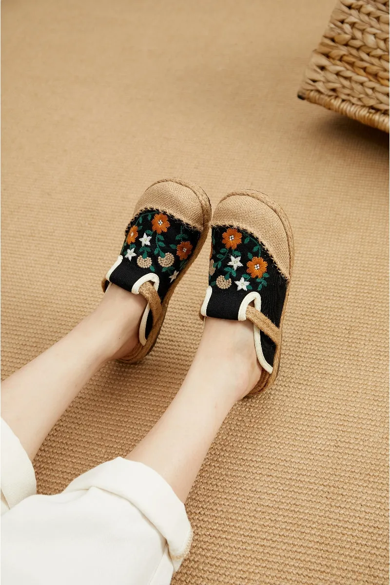 Summer Blooms Embroidered Mules - Women