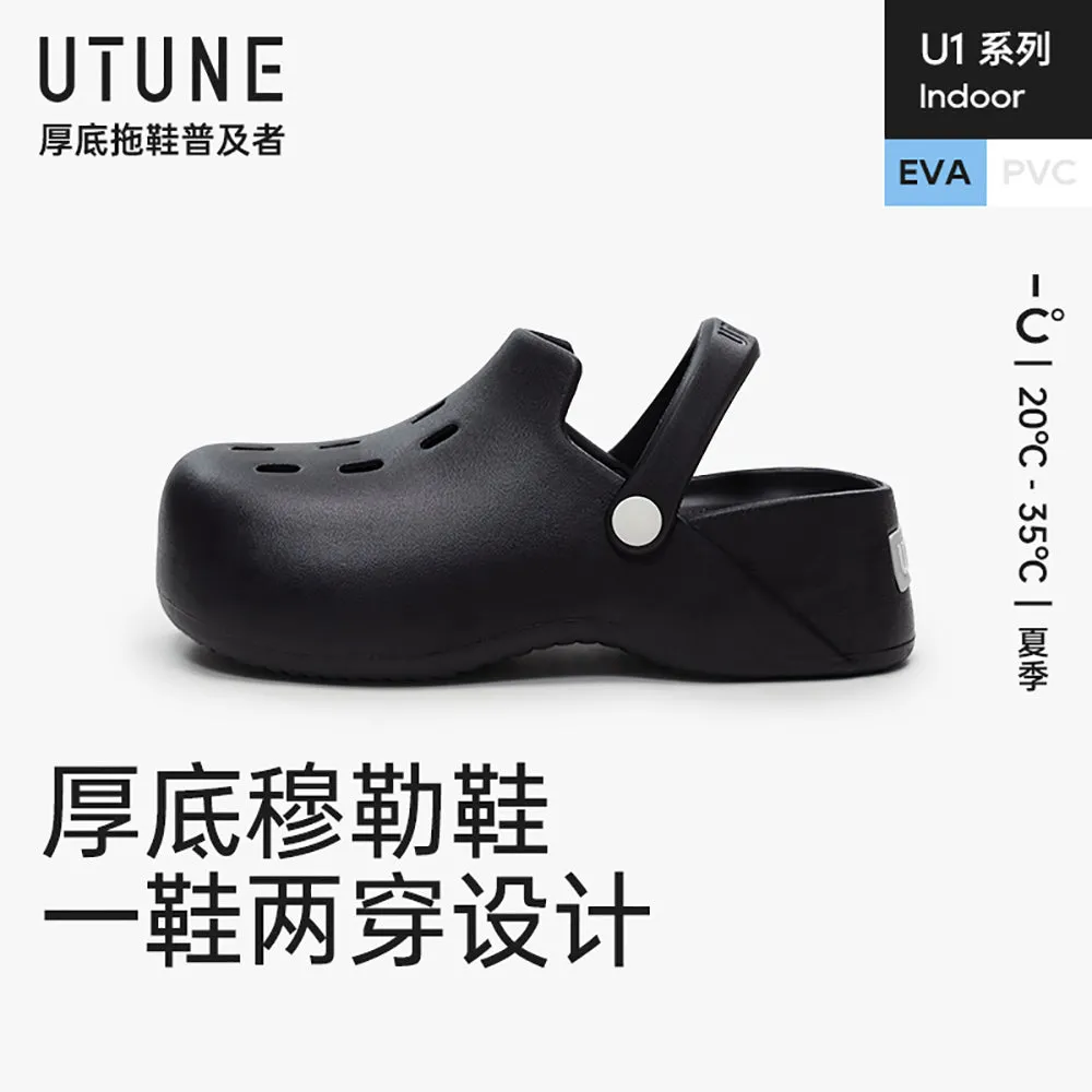 UTUNE Thick-Soled Convertible Mules - Obsidian Black, Size 39-40