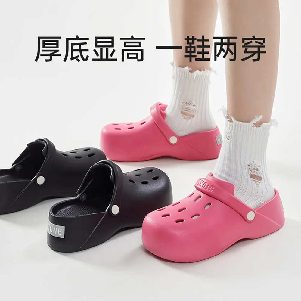 UTUNE Thick-Soled Convertible Mules - Obsidian Black, Size 39-40