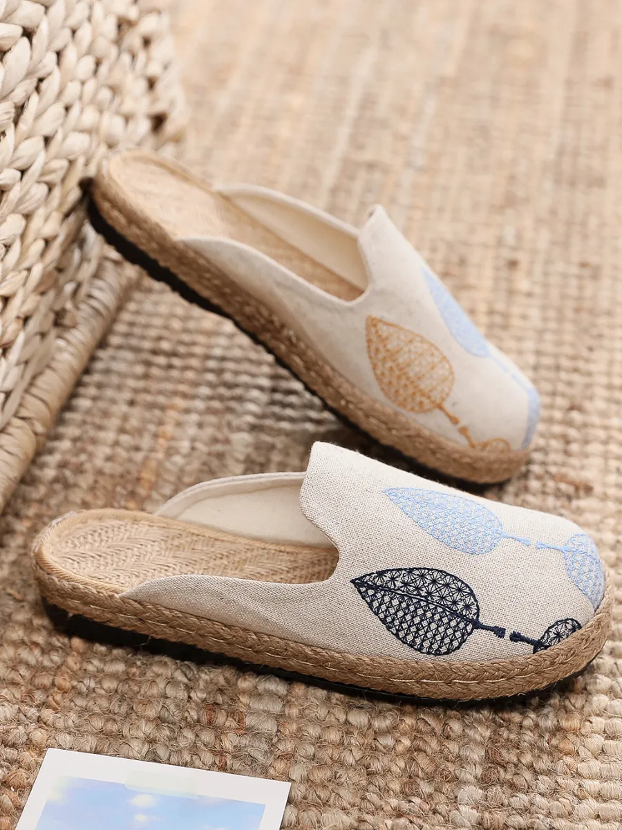 Vintage Embroidered Summer Mule - Beige