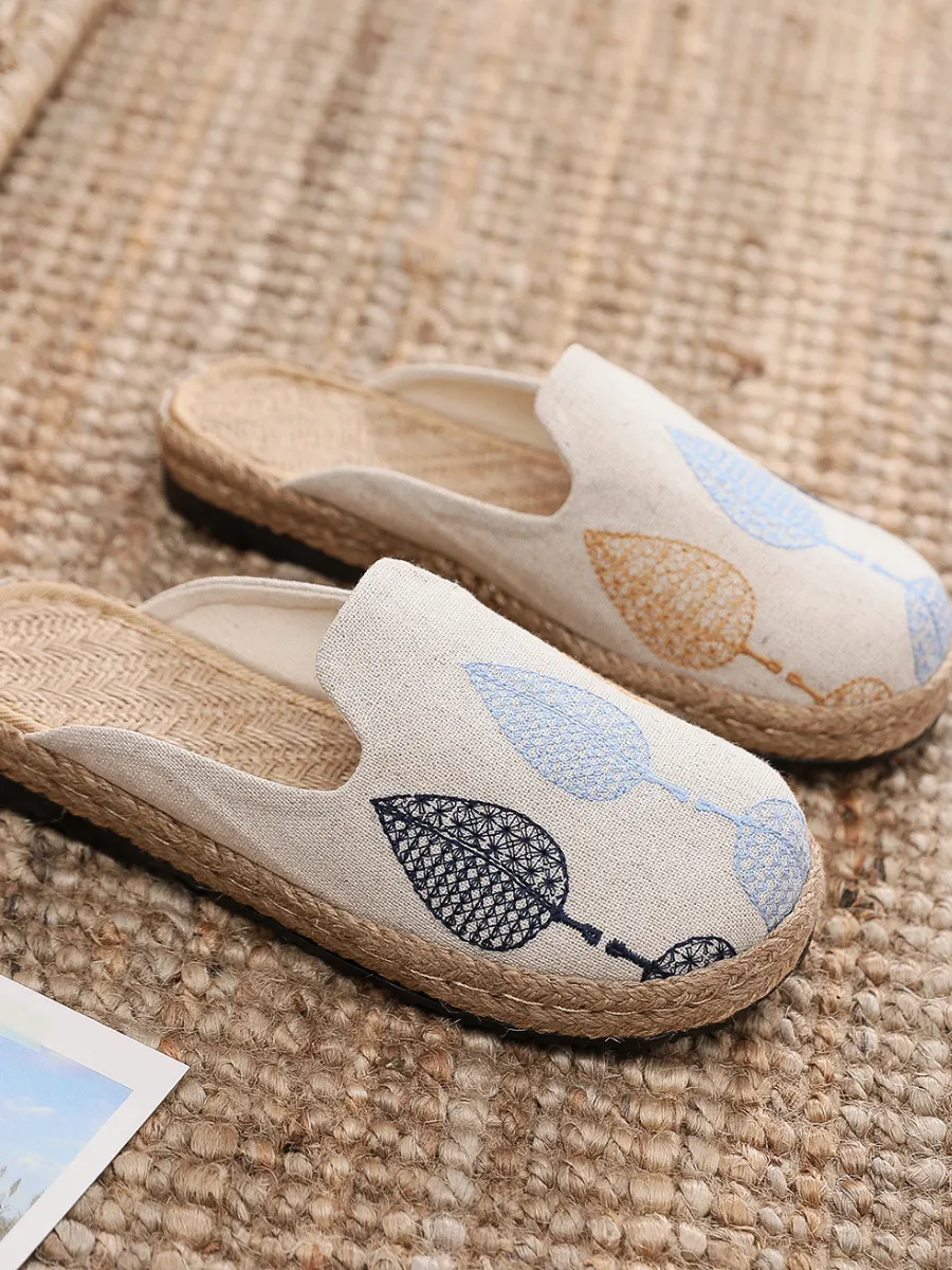 Vintage Embroidered Summer Mule - Beige