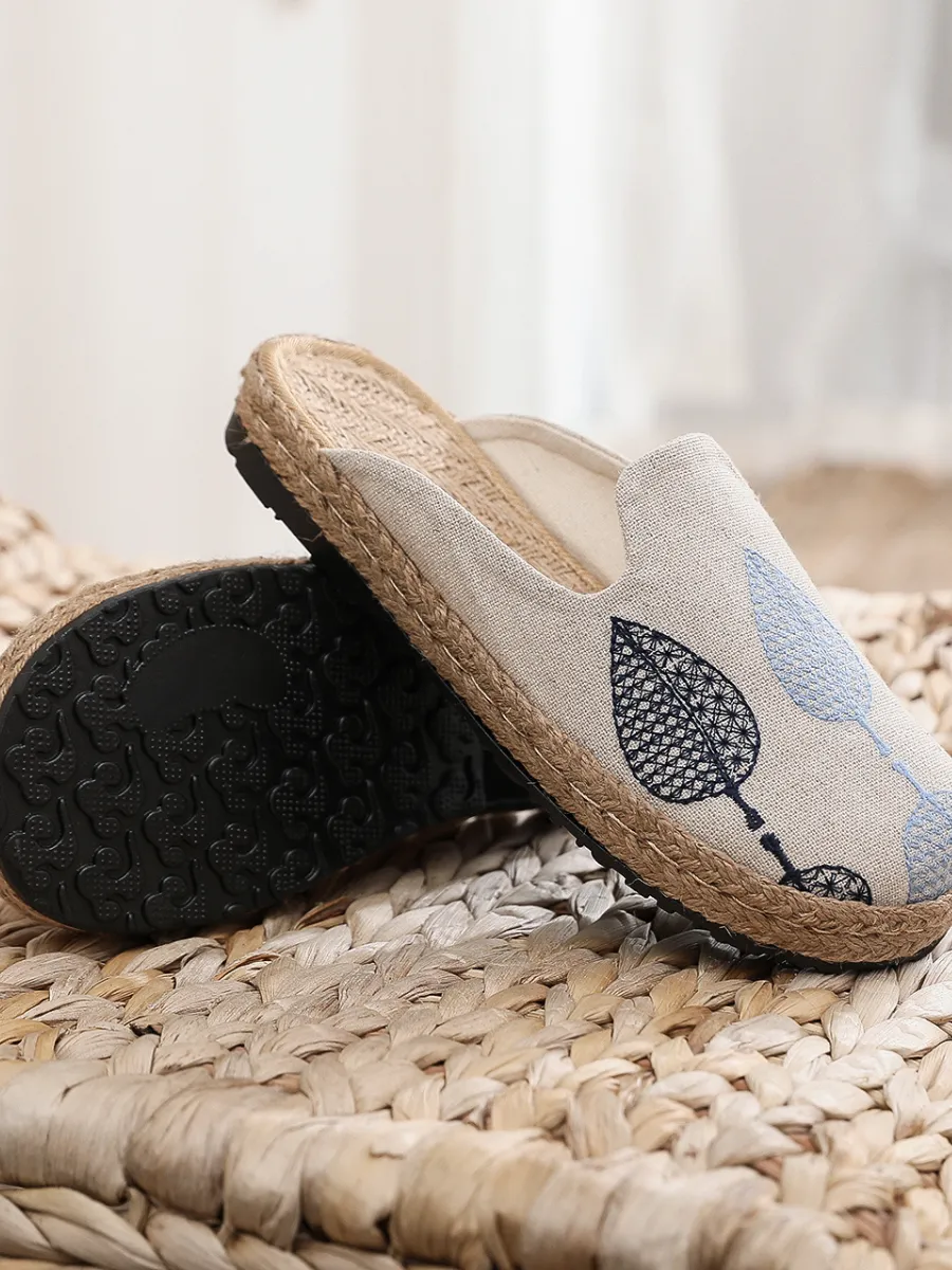 Vintage Embroidered Summer Mule - Beige