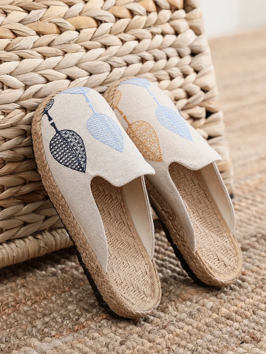 Vintage Embroidered Summer Mule - Beige