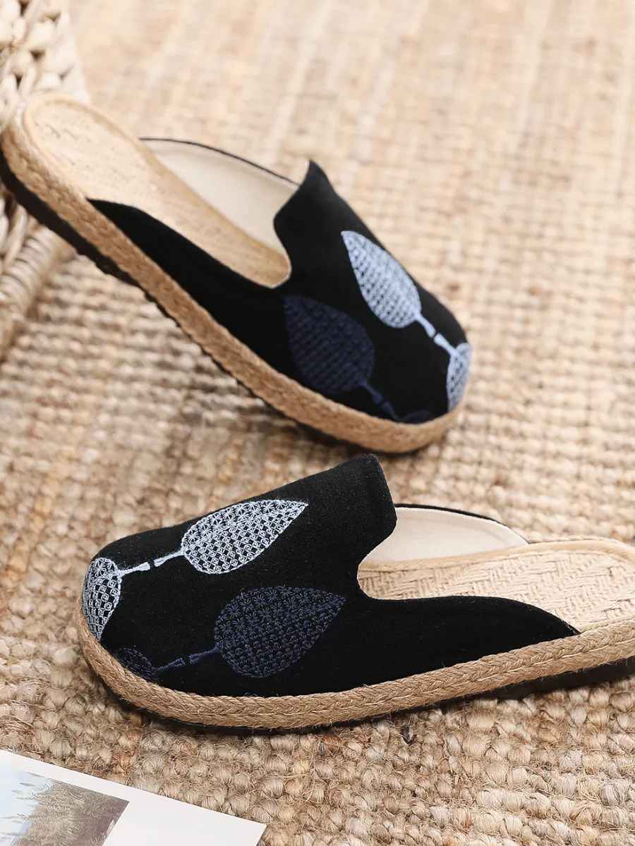 Vintage Embroidered Summer Mule - Black
