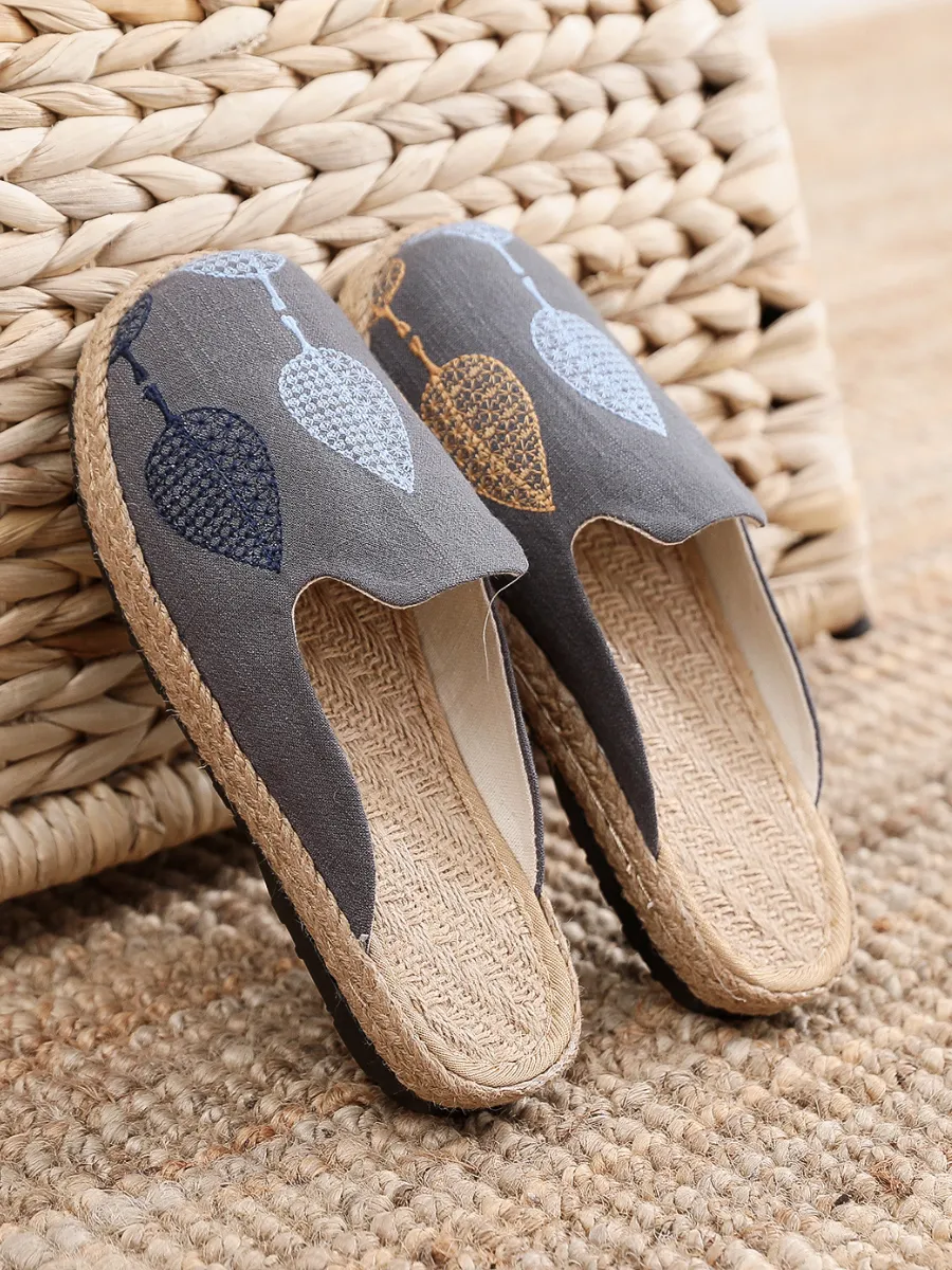Vintage Embroidered Summer Mule - Grey