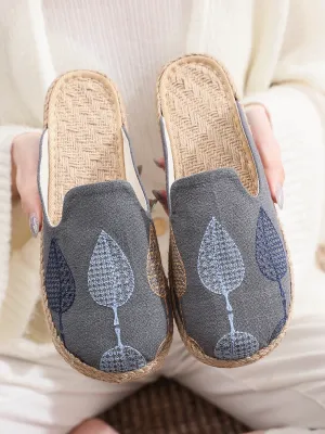 Vintage Embroidered Summer Mule - Grey