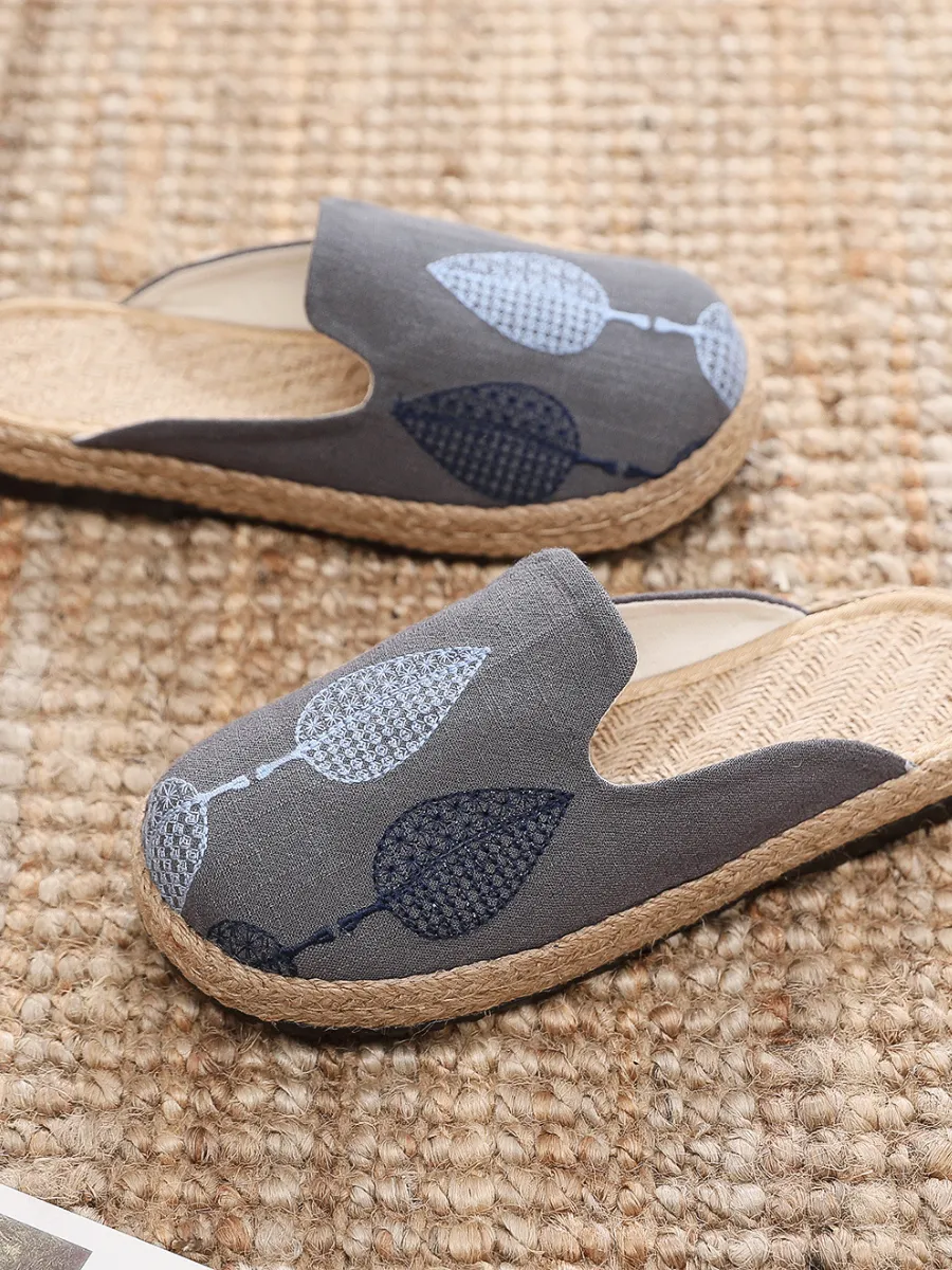 Vintage Embroidered Summer Mule - Grey