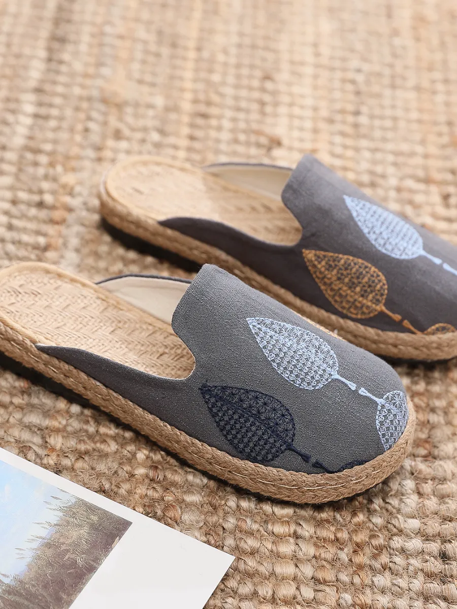 Vintage Embroidered Summer Mule - Grey