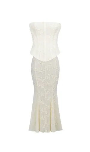 vintage ivory embroidered strapless corset skirt suit