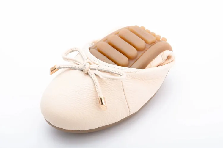 Women Genuine Leather Foldable Flats Soft Sole Non-Slip Loafers for Moms Plus Size